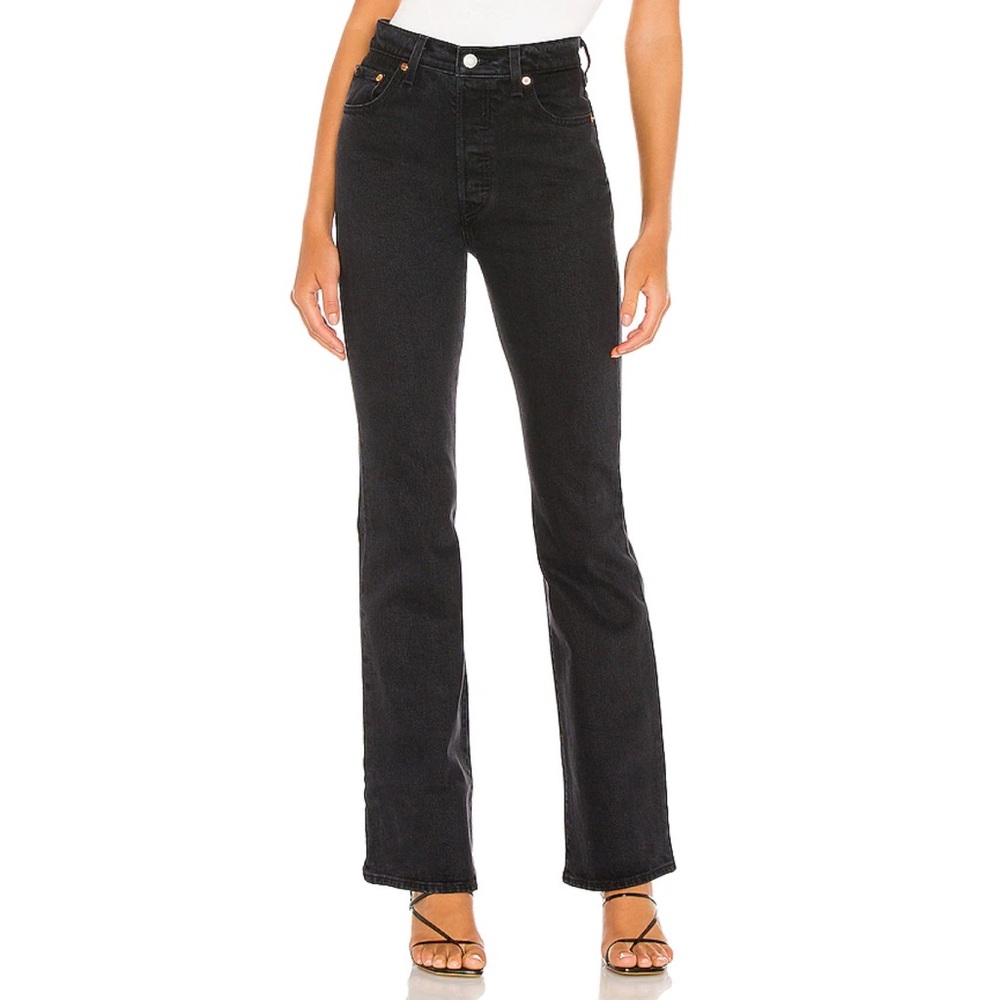 LEVI’S High Waisted Ribcage Bootleg Denim Jeans in Black - Size 24